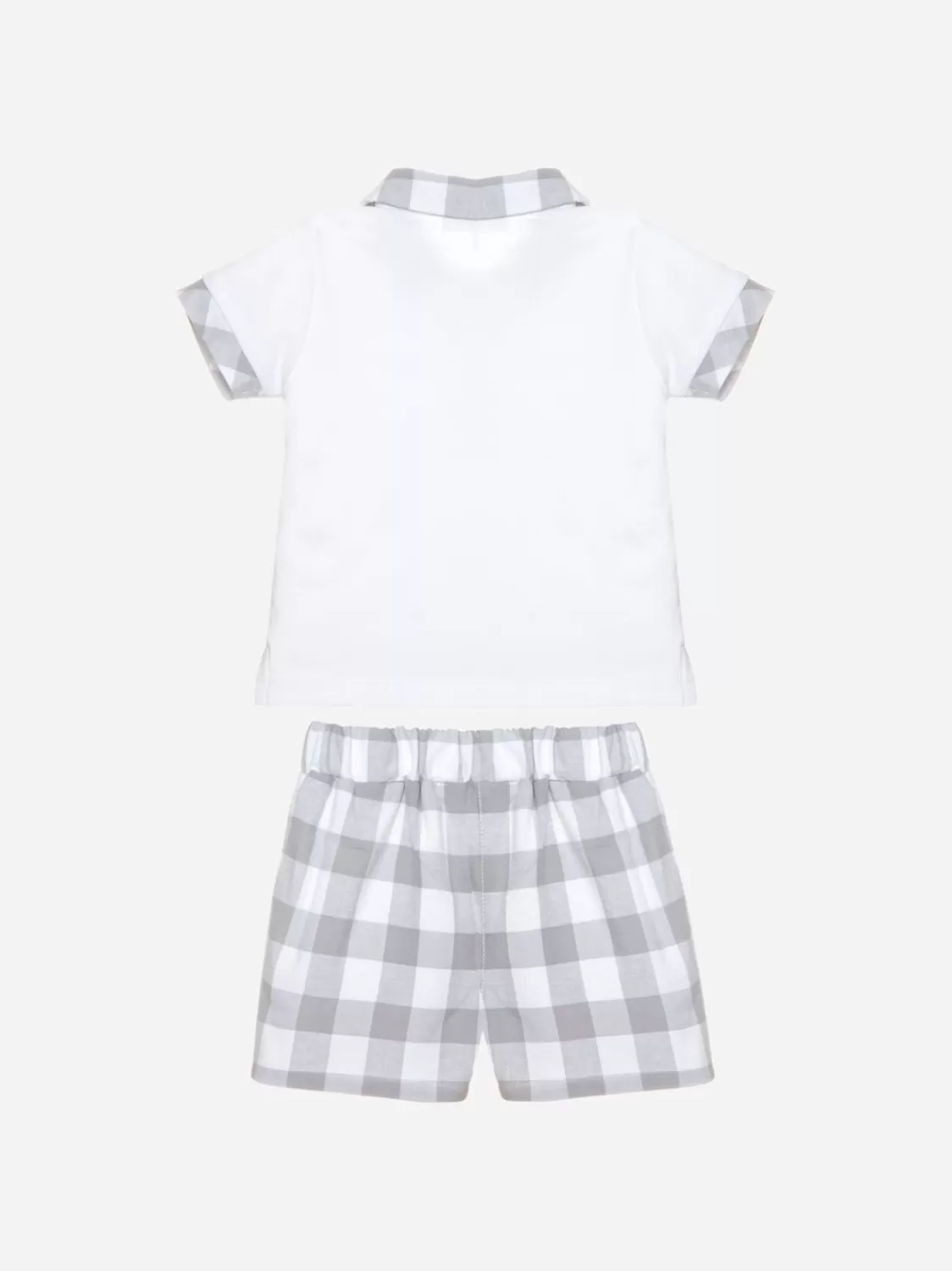 Baby Patachou Set Van Polo En Shorts In Witte Jersey En Grijs Geruit Linnen
