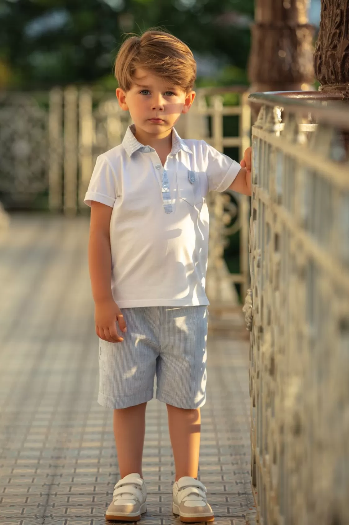 Baby Patachou Set Van Wit En Blauw T-Shirt En Korte Broek