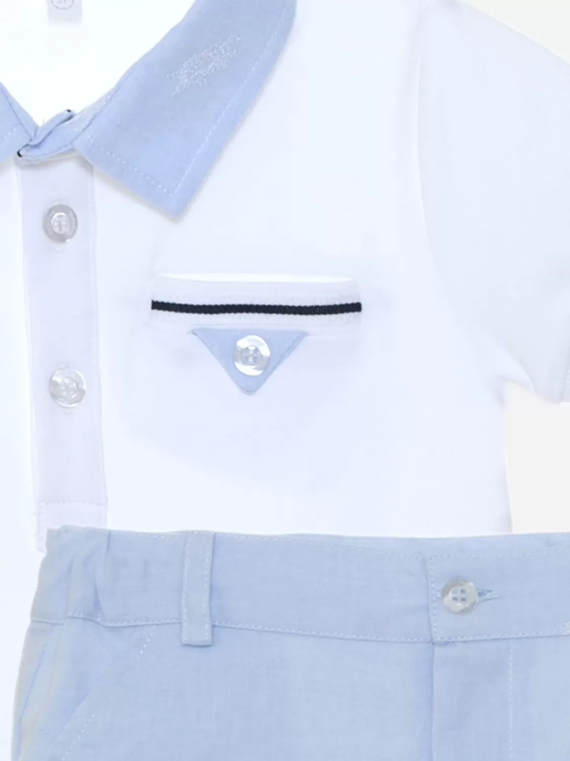 Baby Patachou Set Van Witte Polo En Blauw Geborduurde Shorts