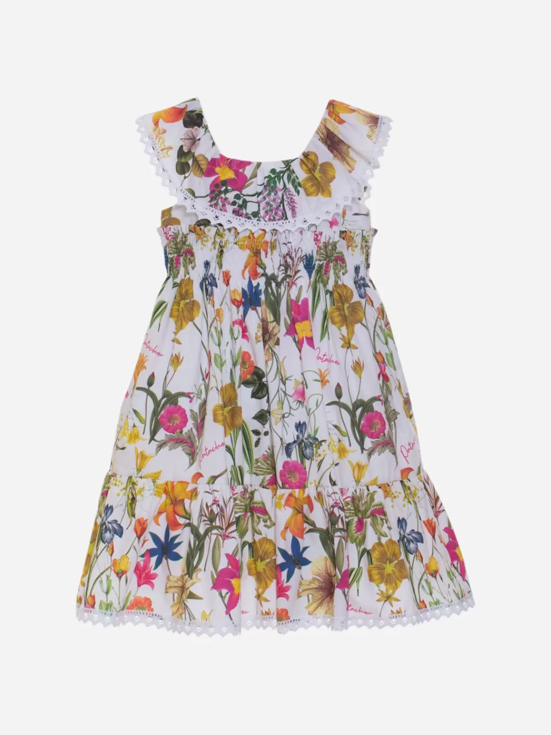 Meisje Patachou Witte Meisjesjurk Met Botanische Print En Ruches Voor Kinderen